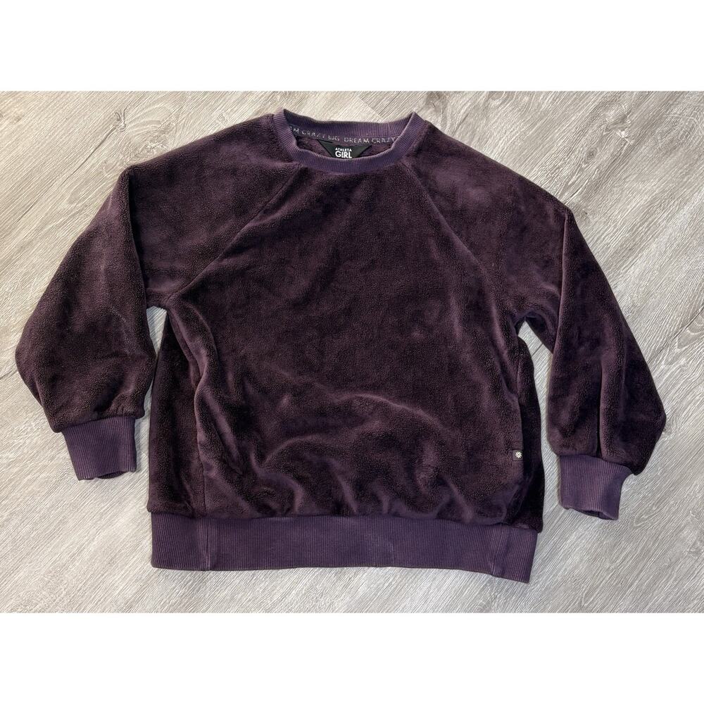 Athleta Girl Crazy Soft Purple Crewneck Velour Top Sz XS 6‎ Dream Crazy Big
